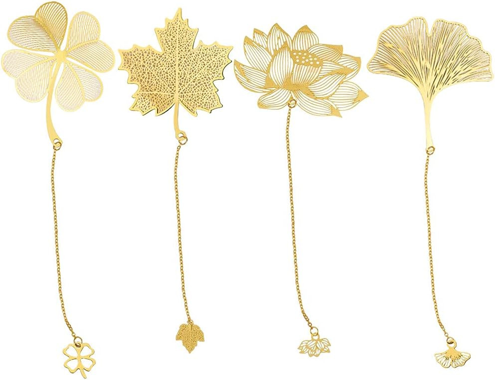 Amazon.com: 4 Pcs Metal Bookmarks with Chain, Golden Hollow Bookmark for Book Lovers, Writers, Re... | Amazon (US)