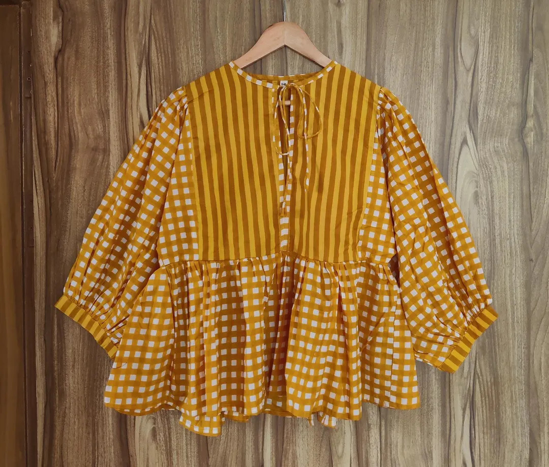 Blue Hand Block Print Cotton Mini Dress: Deep Neck Tunic Top | Etsy (US)