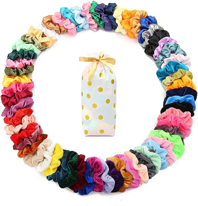 60 Pcs Soft Velvet and Satin Scrunchies for Girls and Women - Silk Elastic Hair Ties and Accessor... | Amazon (US)