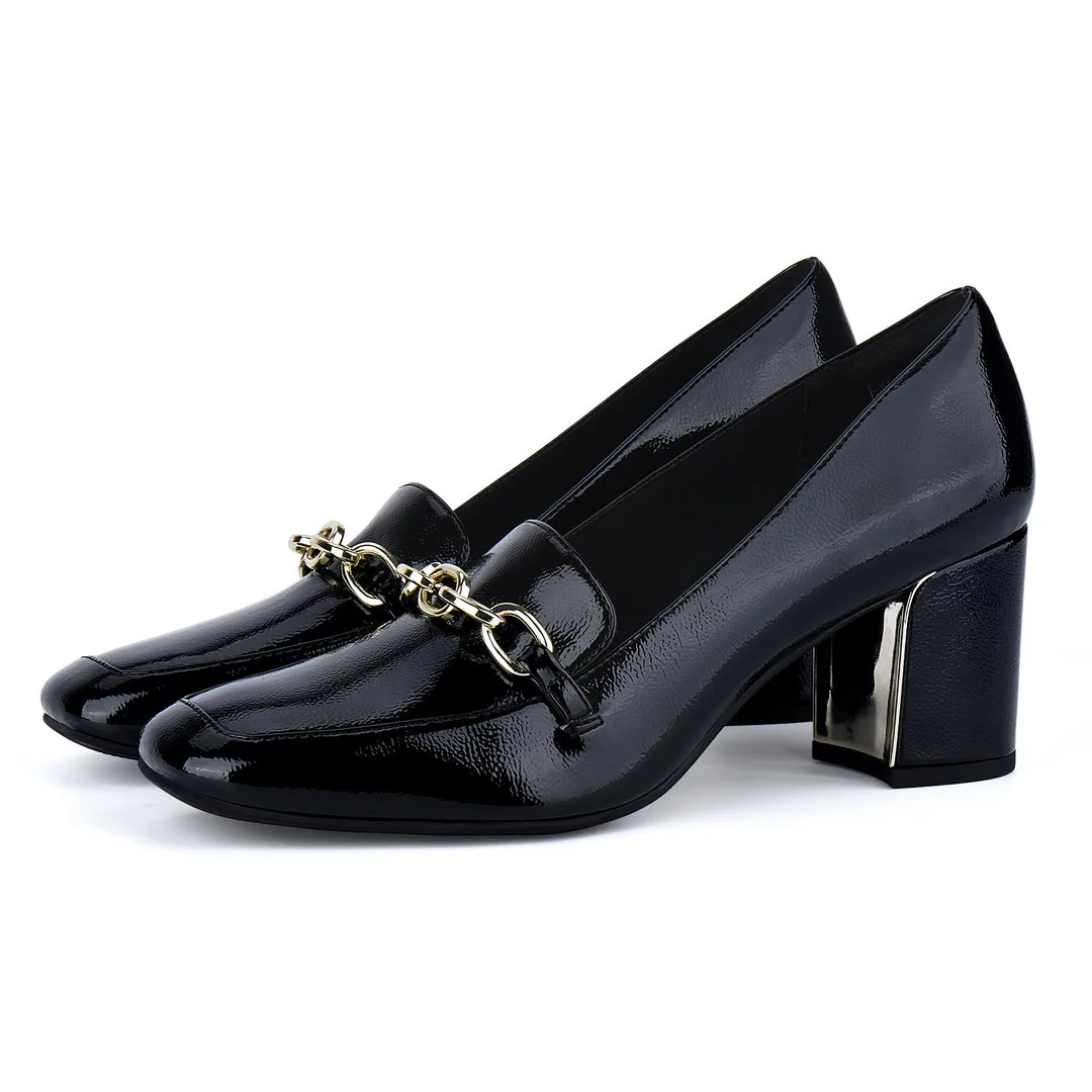 JENN ARDOR Women's Chunky Heel Loafers Pumps with Chain Detail | JENN ARDOR