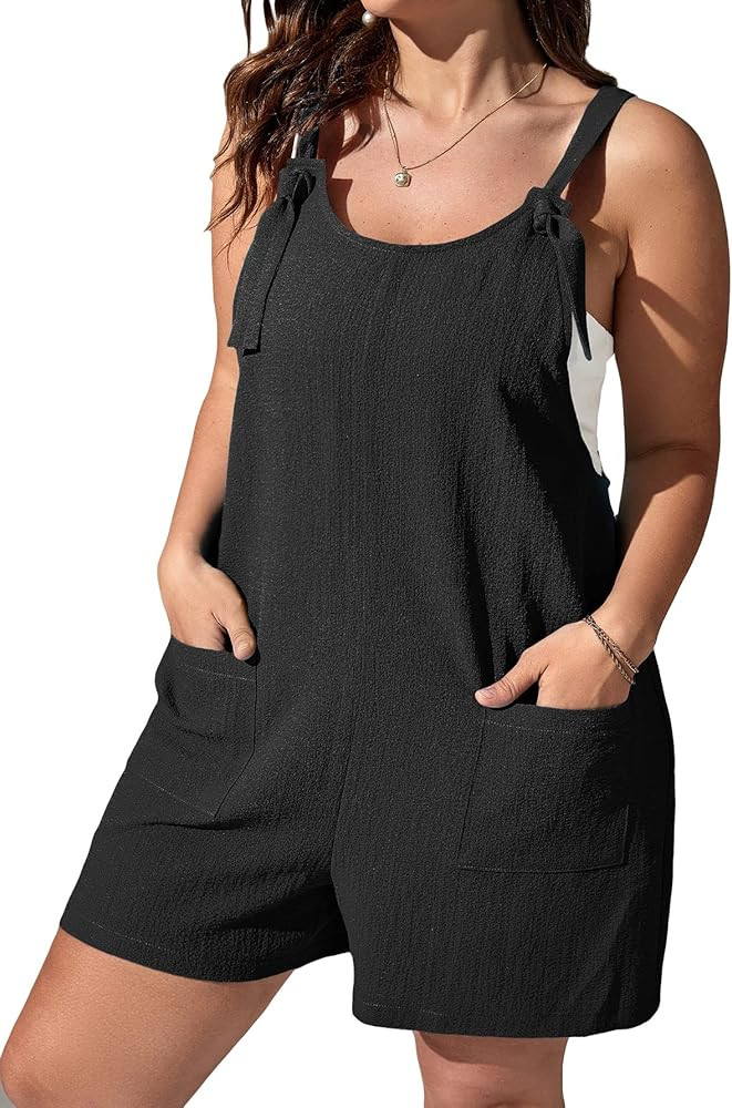 MakeMeChic Women's Summer Adjustable Strap Knot Front Pockets Shorts Overalls Rompers | Amazon (US)