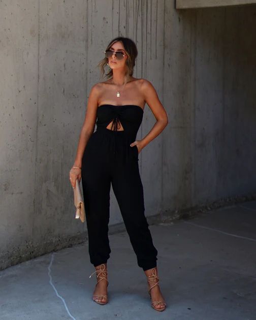 Francine Pocketed Strapless Cutout Jumpsuit - Black | VICI Collection