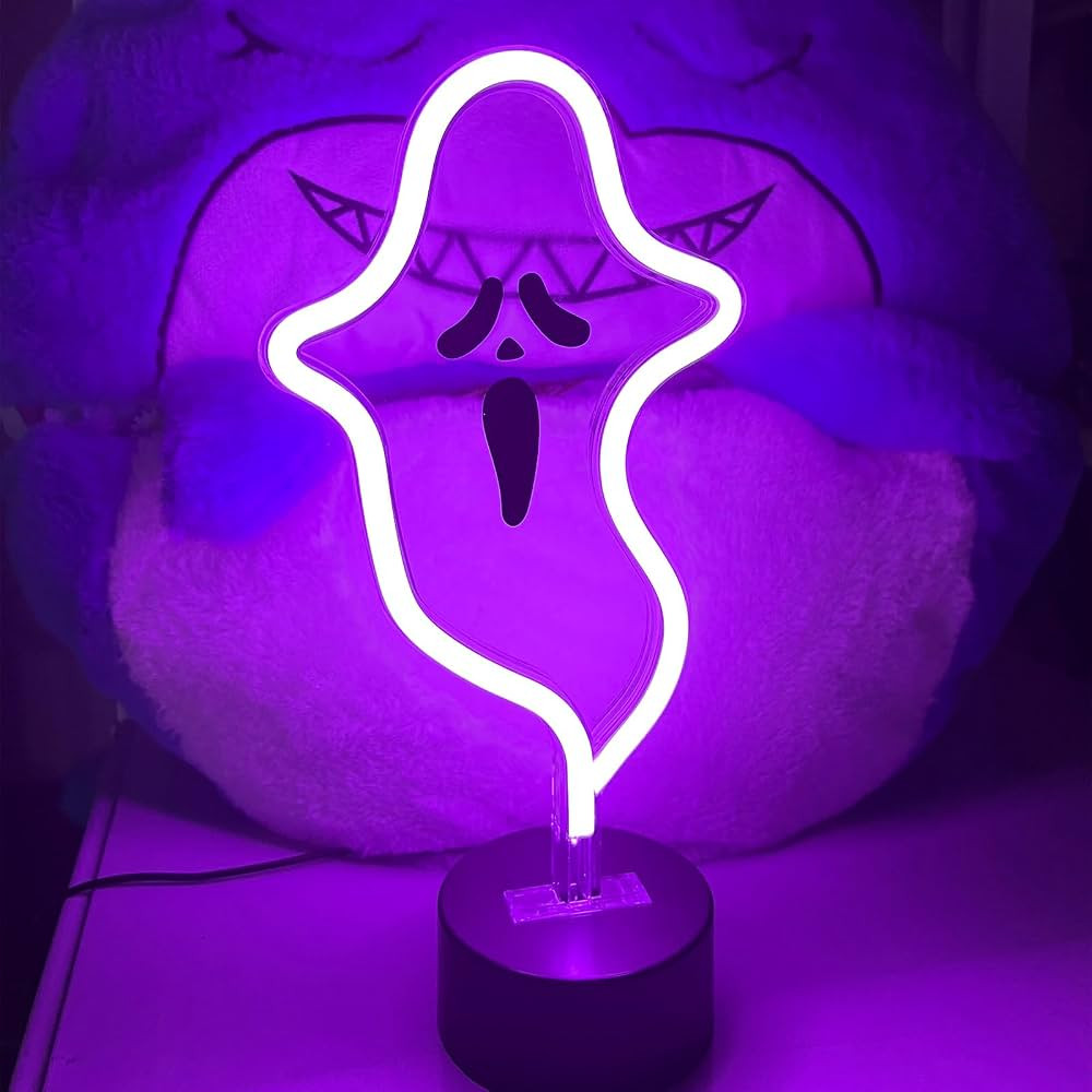 Halloween Ghost Neon Sign, Halloween Decoration LED Ghost Neon Light Sign with Base, Ghost Shape ... | Amazon (US)