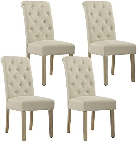 Set of 4 Dining Chairs,Advanced Knitting Cushion with Button Decoration,Armless All Wooden Legs f... | Amazon (US)