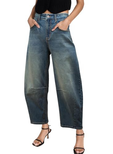 Sidefeel Women's Barrel Jeans Wide Leg Y2k Denim Pants Size 8 Retro Blue | Amazon (US)