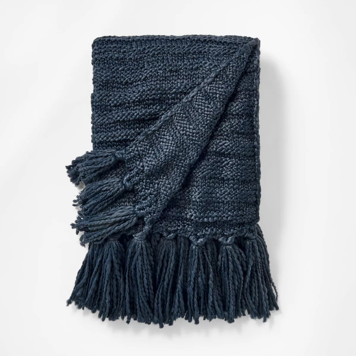 Raised Striped Chunky Knit Throw Blanket Navy - Threshold™ designed with Studio McGee: Midweigh... | Target