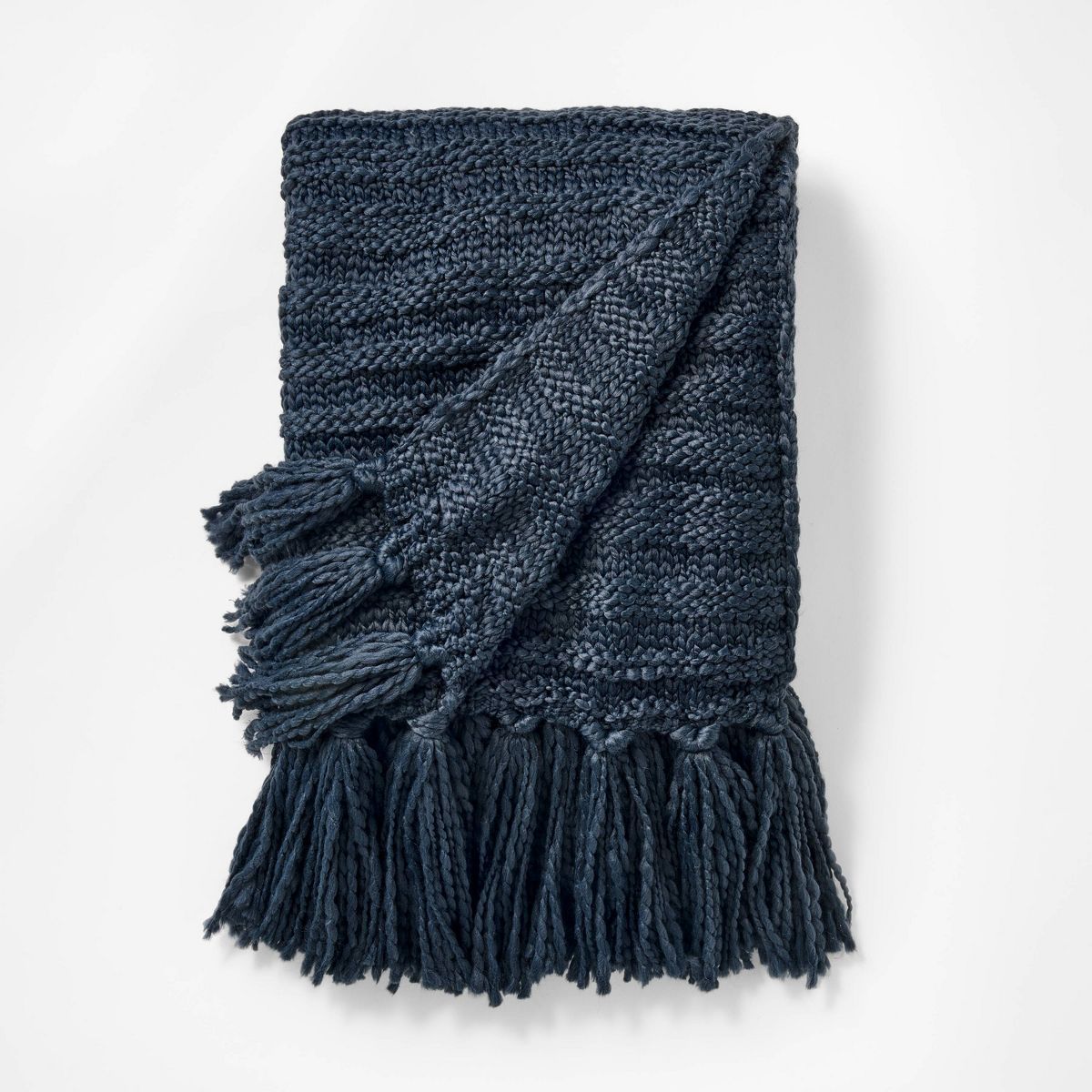 Raised Striped Chunky Knit Throw Blanket Navy - Threshold™ designed with Studio McGee | Target