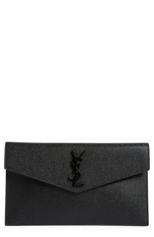 Saint Laurent Uptown Pebbled Leather Pouch in Nero at Nordstrom | Nordstrom
