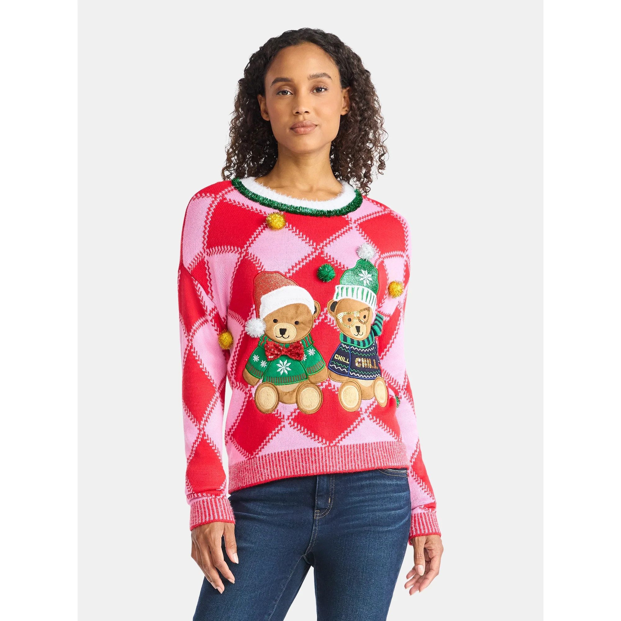 Holiday Time Women's Embellished Pullover Christmas Sweater, Midweight, Sizes XXS-XXXL | Walmart (US)