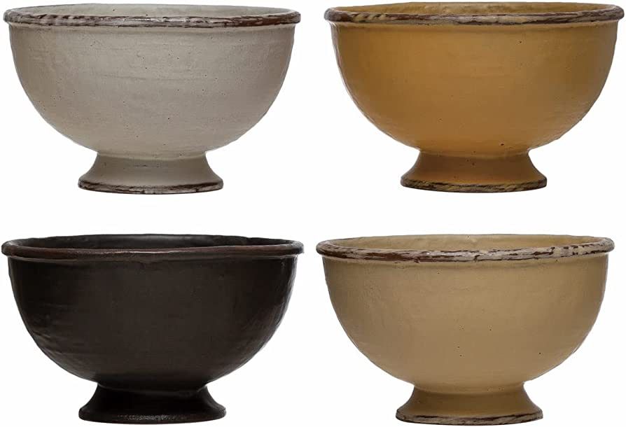 Creative Co-Op Stoneware Footed, Reactive Glaze, 4 Colors Bowl Set, 6" L x 6" W x 4" H, Multicolo... | Amazon (US)