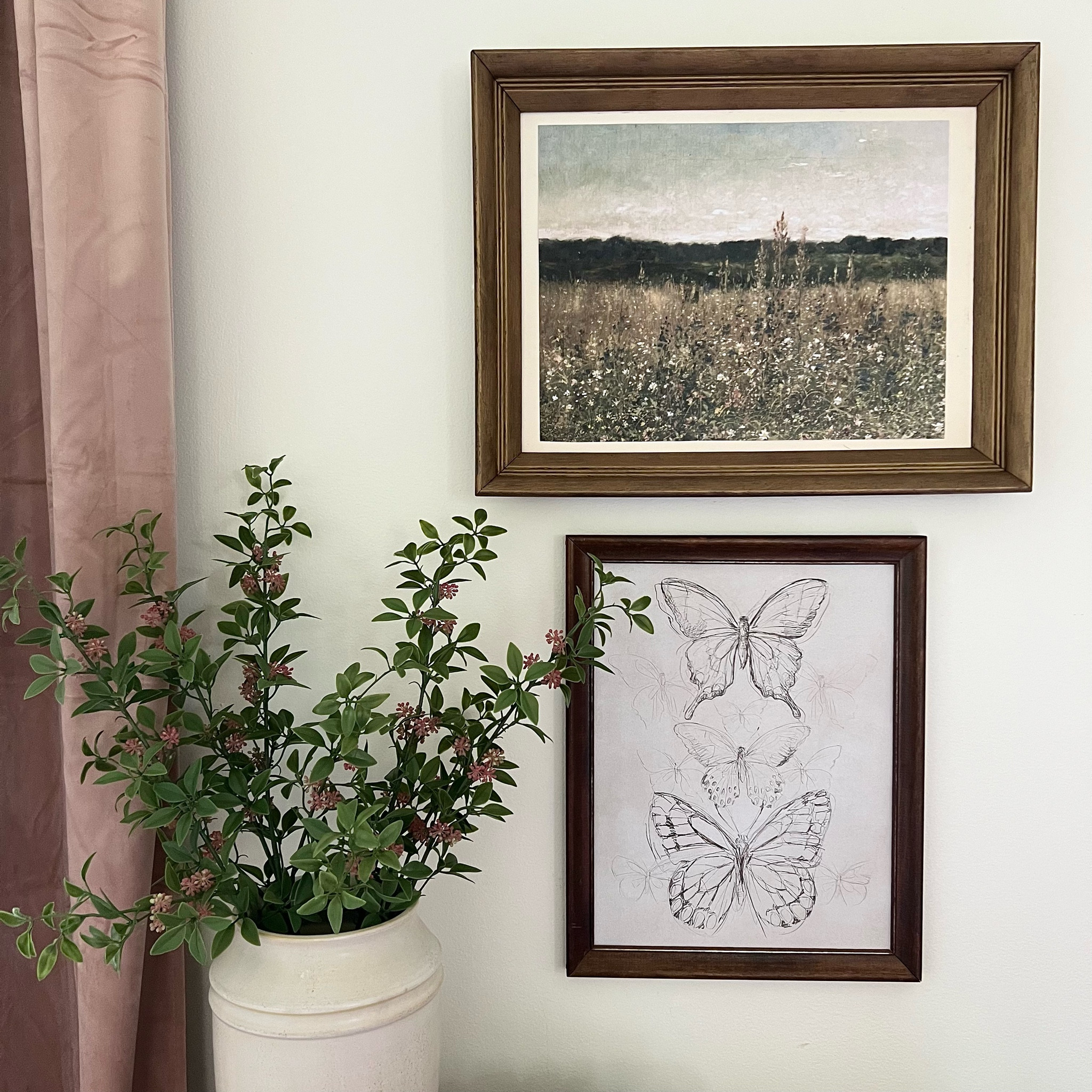 The Look for Less | create a similar look of the new Studio McGee landscape art for less | dupe | Etsy | Target | stems | vase | frame | velvet curtains | butterfly art | Target | studio McGee | wall art | kids room art | landscape art | playroom art 

#LTKunder100 #LTKhome #LTKunder50