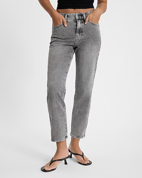 High Waisted Gray Wash FlexX Straight Ankle Jeans | Express