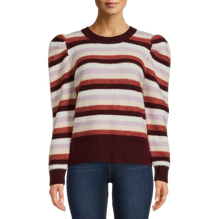 Time and Tru Women’s Striped Puff Sleeve Sweater - Walmart.com | Walmart (US)