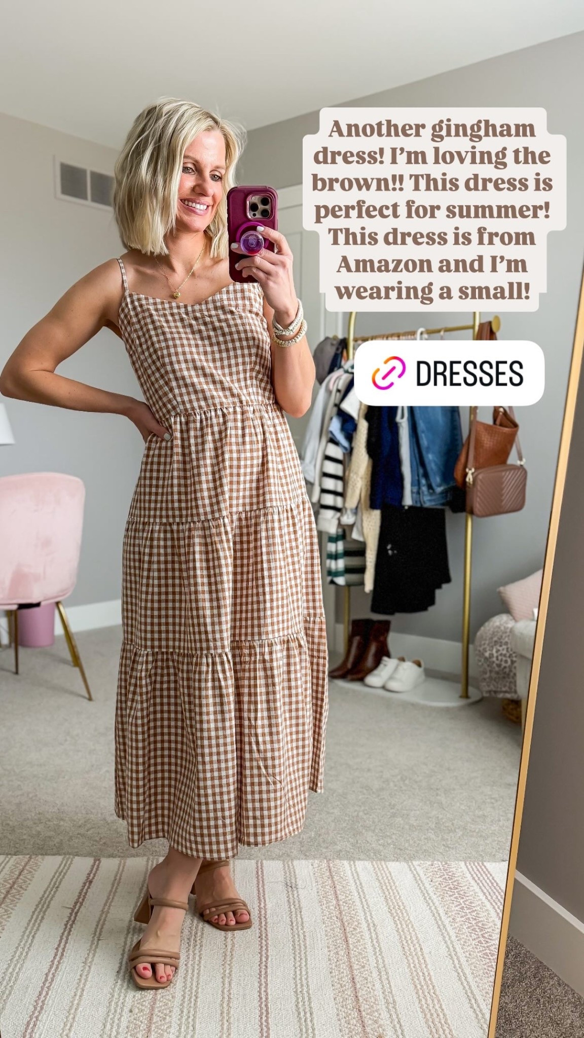Another gingham dress! I’m loving the brown!! This dress is perfect for summer! This dress is from Amazon and I’m wearing a small!