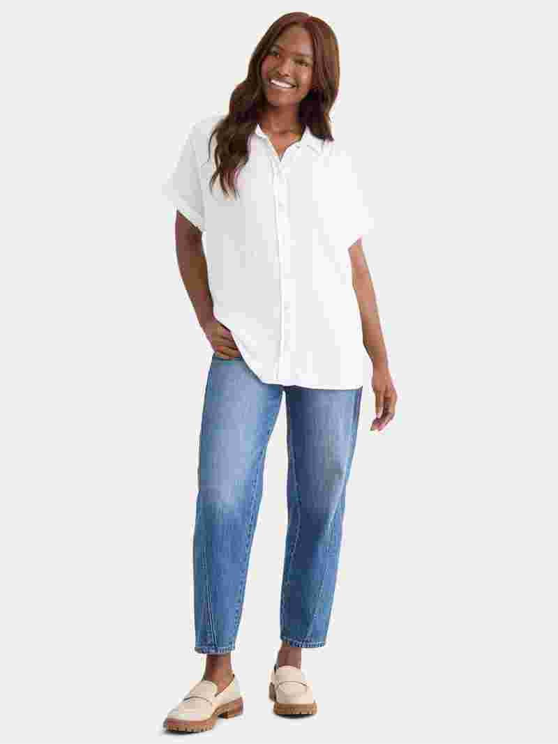 Time and Tru Women's Camp Shirt with Short Sleeves, Sizes XS-XXXL - Walmart.com | Walmart (US)