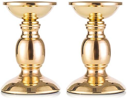 Set of 2 Gold Candlestick Metal Pillar Candle Holders for 3 inches Dia Candle, Wedding Centerpiec... | Amazon (US)