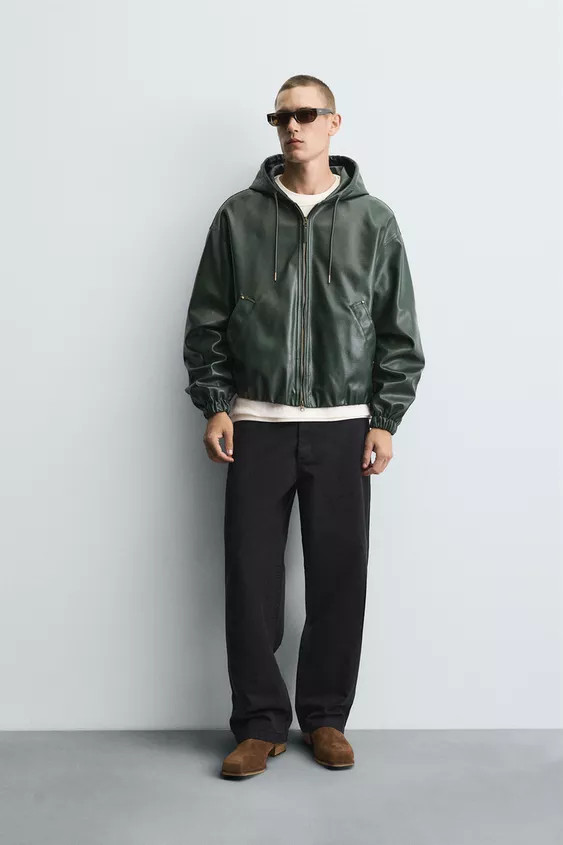 HOODIE FAUX LEATHER JACKET | Zara US