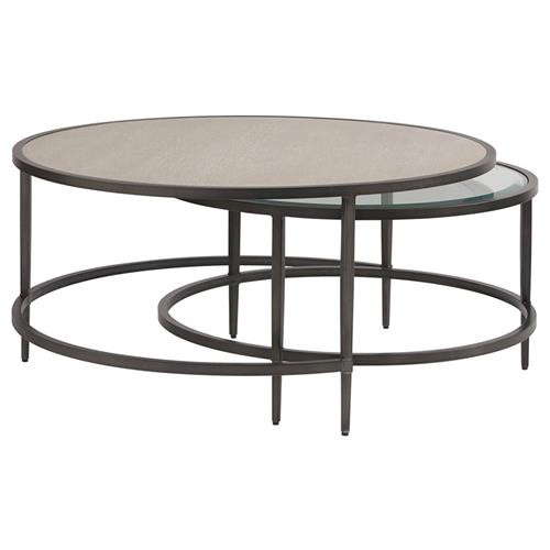 Mason Industrial Loft Grey Wood Glass Metal Round Nesting Round Coffee Tables | Kathy Kuo Home