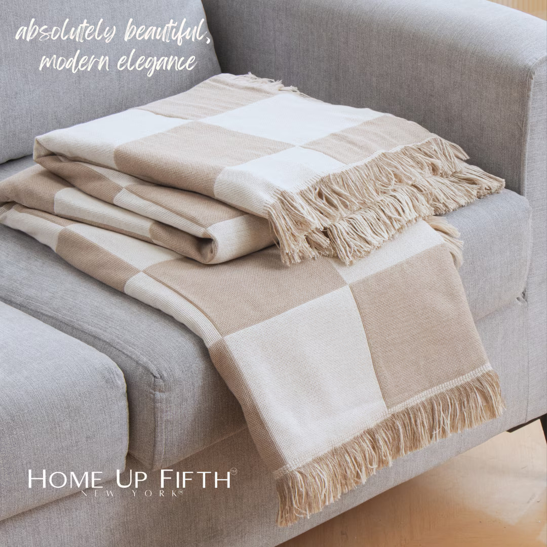 New Checkered Blanket Checkerboard Throw Blanket with Fringe - Color Tan Latte - 50x60 | Walmart (US)