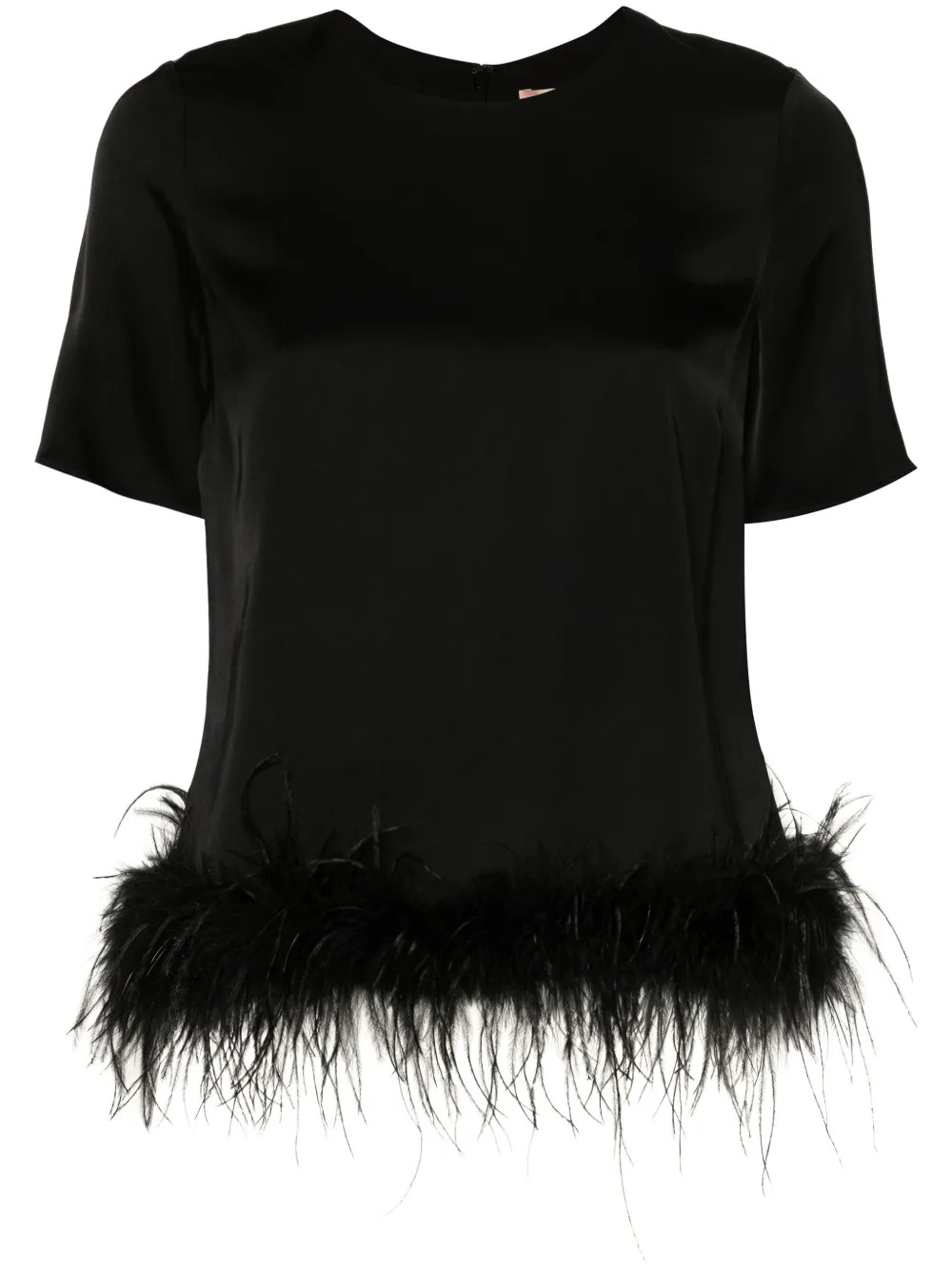 TWINSET feather-trim Satin Blouse | Black | FARFETCH | Farfetch Global