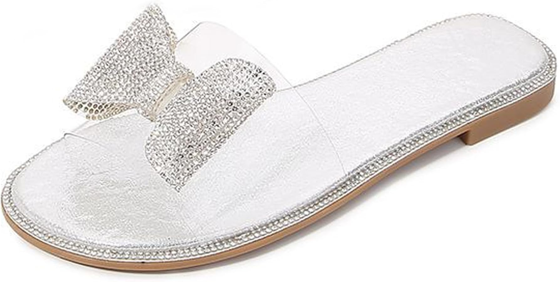 Women's Rhinestone Bow Jelly Sandals,Slip on Open Toe Flat Sandals Fashion Glitter Casual Comfort... | Amazon (US)