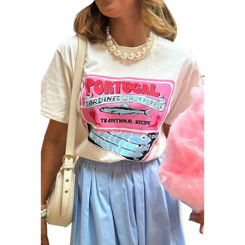 Women Cute Graphic Oversized Tees Fish Sardine Lobster Y2K Baggy T Shirts | Amazon (US)