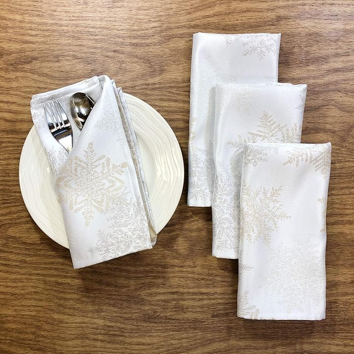 CAIT CHAPMAN HOME COLLECTION Holiday Silver Gold Snowflakes Metallic Jacquard Woven Napkin (Napki... | Amazon (US)