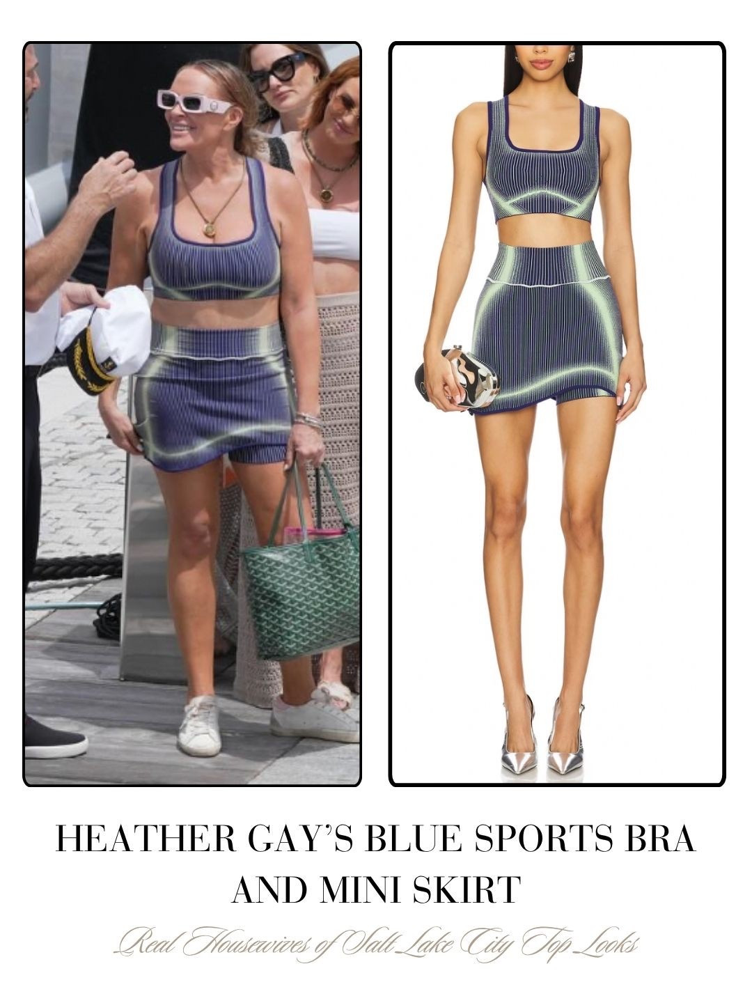 Heather Gay’s Blue Sports Bra and Mini Skirt 📸 = @heathergay 