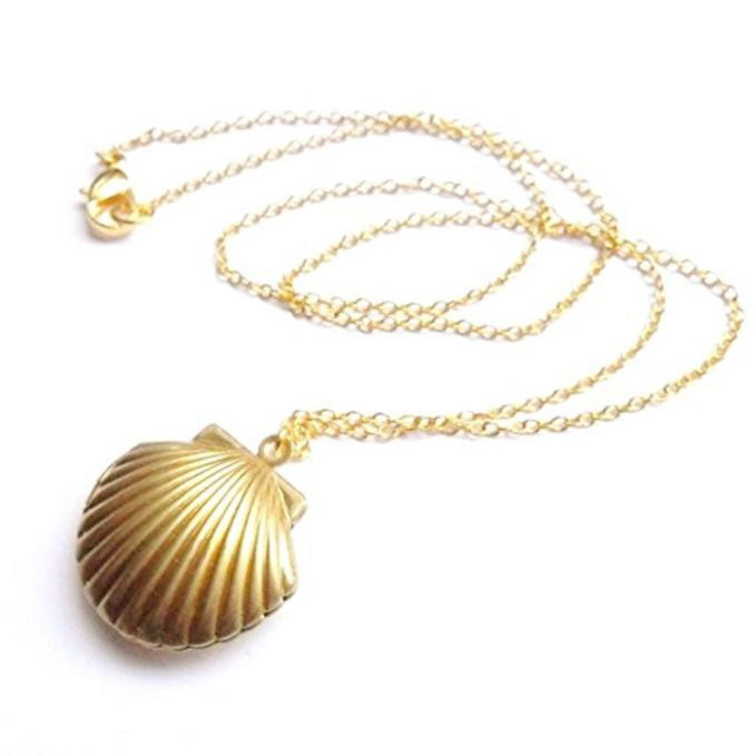Clearance! YOHOME Seashell Locket Pendant Gold Locket Gold Brass Sea Shell Necklace | Walmart (US)