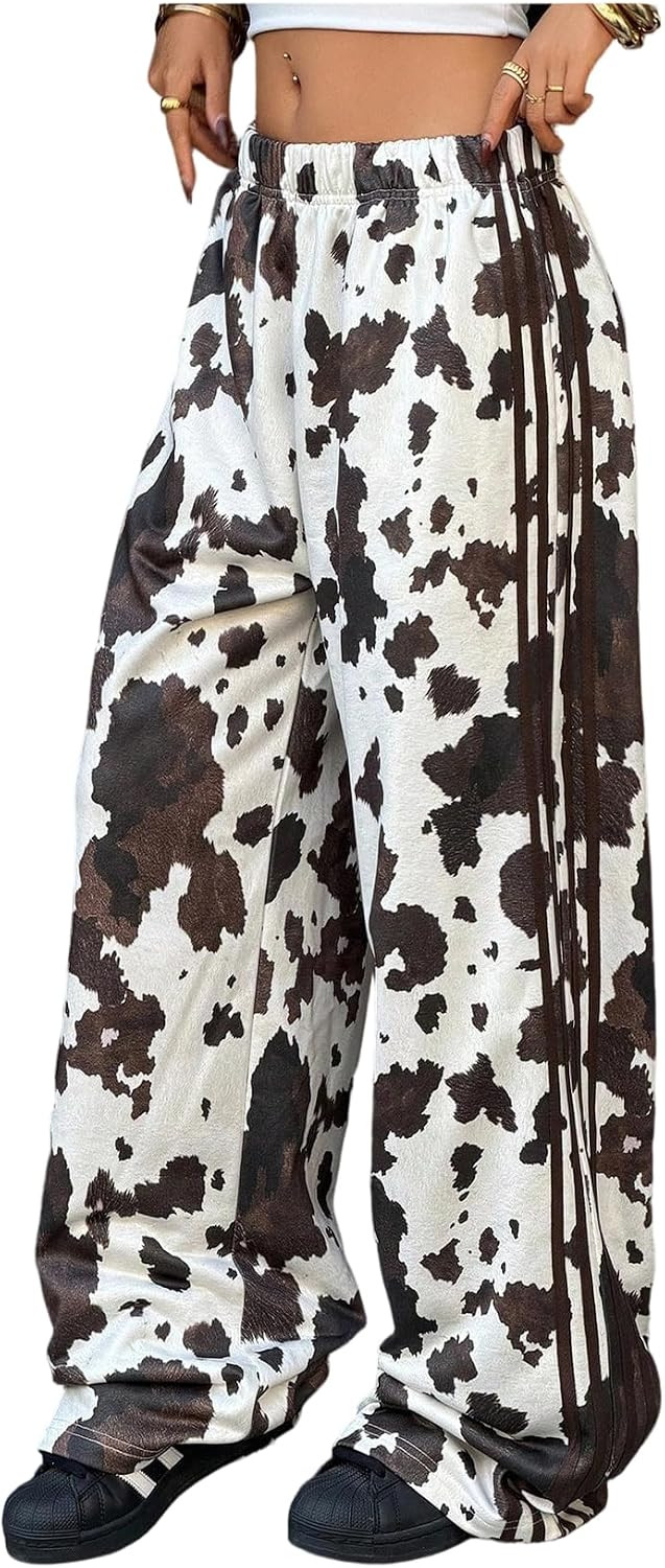 MakeMeChic Women's Y2k Cow Print Sweatpant Striped Baggy Pants | Amazon (US)