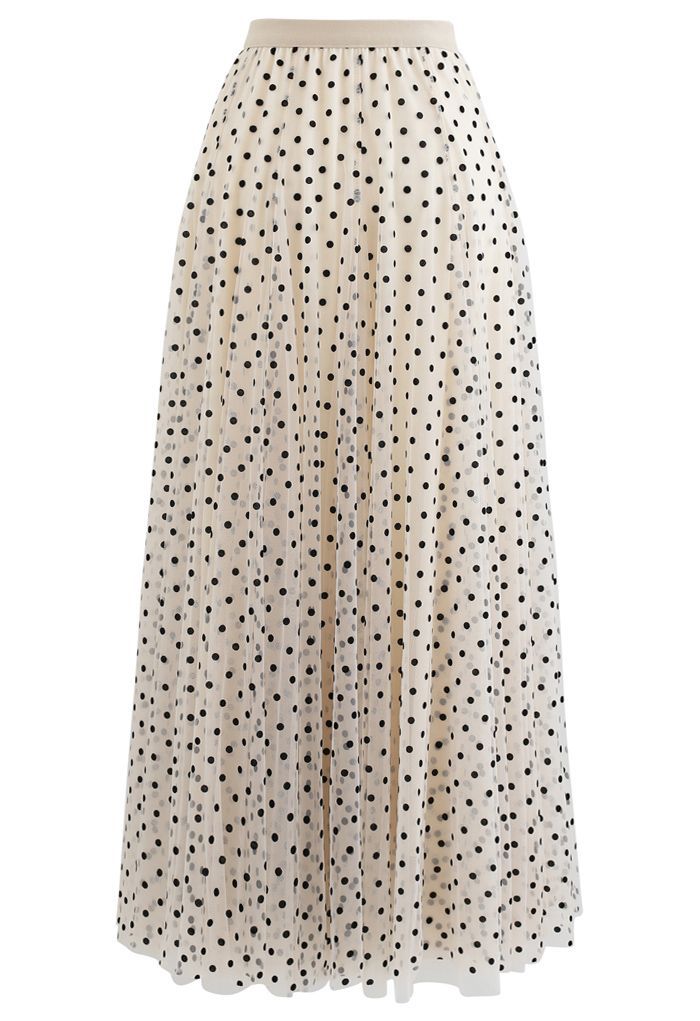 My Secret Garden Tulle Maxi Skirt in Cream Dots | Chicwish