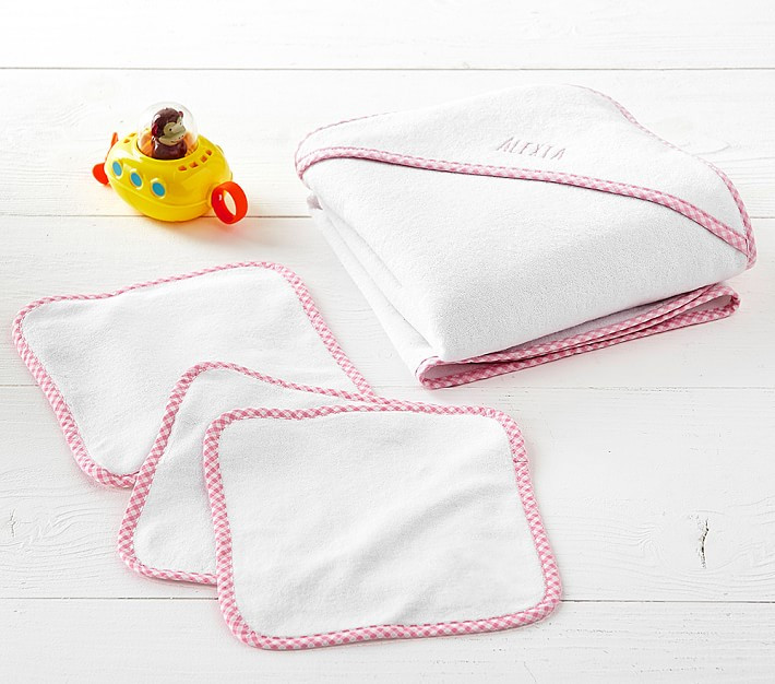 Gingham Baby Hooded Towel & Washcloths Set | Pottery Barn Kids
