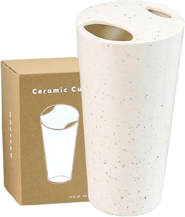 Unique Ceramic Coffee Cup, 18oz Handcraft Built-In-one Lid Coffee Tea Mug, Speckle white | Amazon (US)