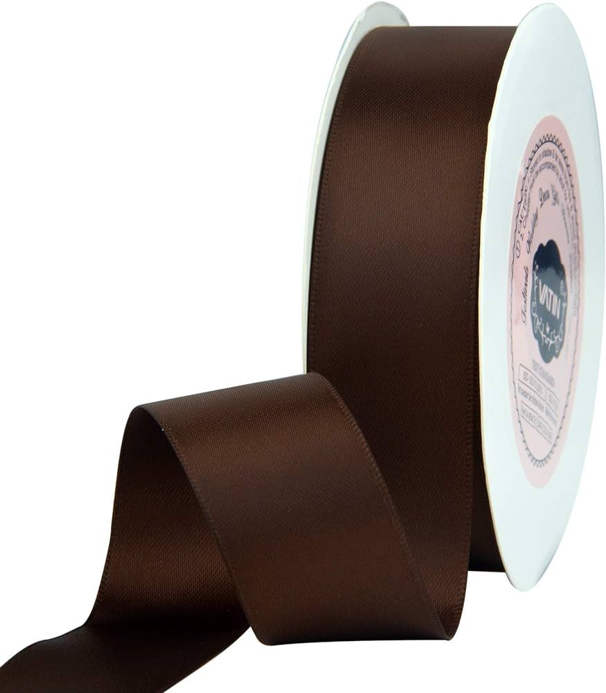 VATIN 1 inch Double Faced Polyester Satin Ribbon Brown -Continuous 25 Yard Spool, Perfect for Wed... | Amazon (US)