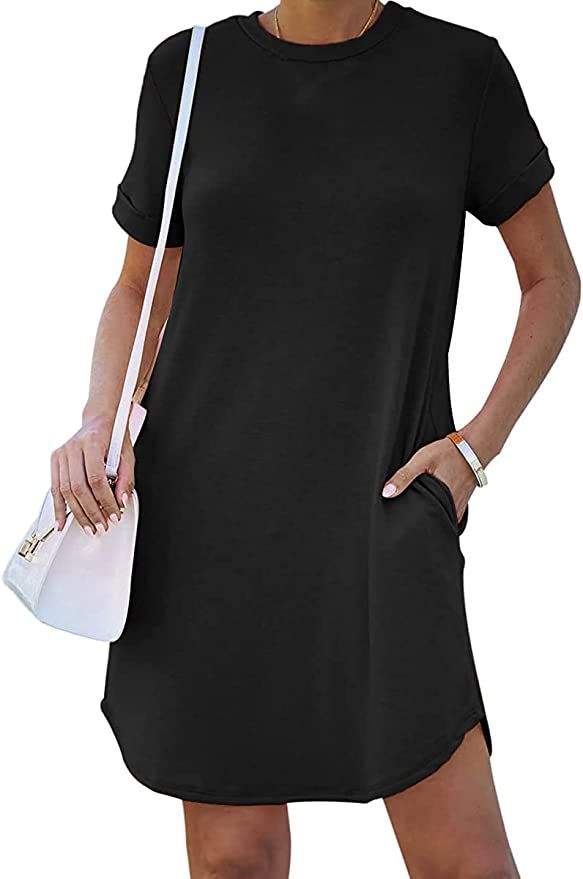 YEXIPO Women's Casual Summer Short Sleeve T Shirt Dress Nightgown Crew Neck Loose Solid Color Bas... | Amazon (US)