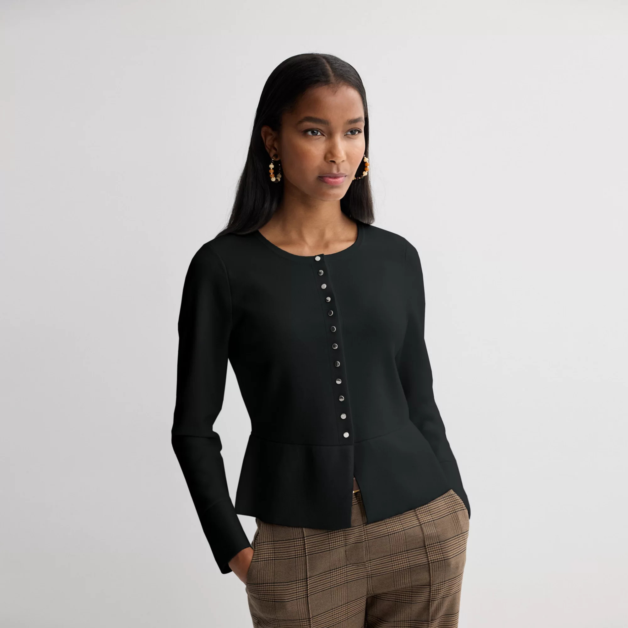 Women's Nine West Long Sleeve Peplum Cardigan, Size: Medium, Mineral Black | Kohl's