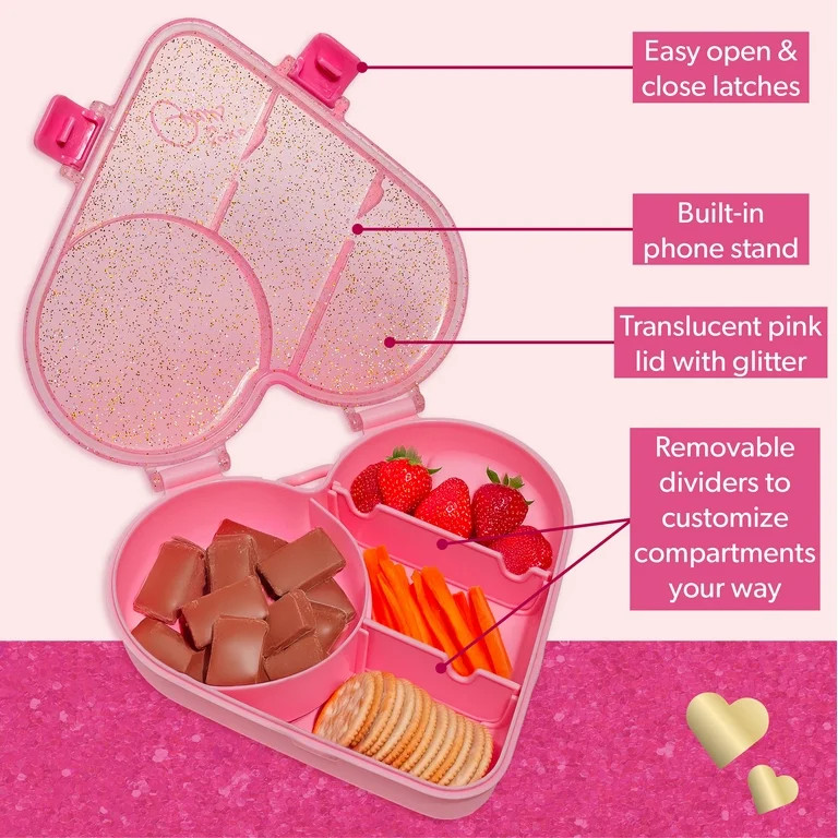 Paris Hilton Bento-Style Heart-Shaped Snack Box, Built-In Phone Stand, Removable Wrist Strap, Pin... | Walmart (US)