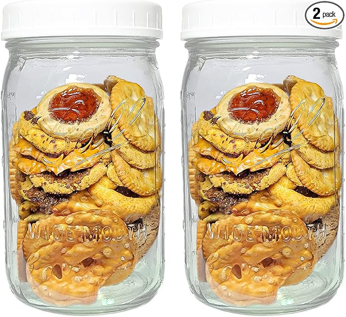 Wide Mouth Mason Jars 32 oz - (2 Pack) - Ball Wide Mouth 32-Ounces Quart Mason Jars with White M.... | Amazon (US)