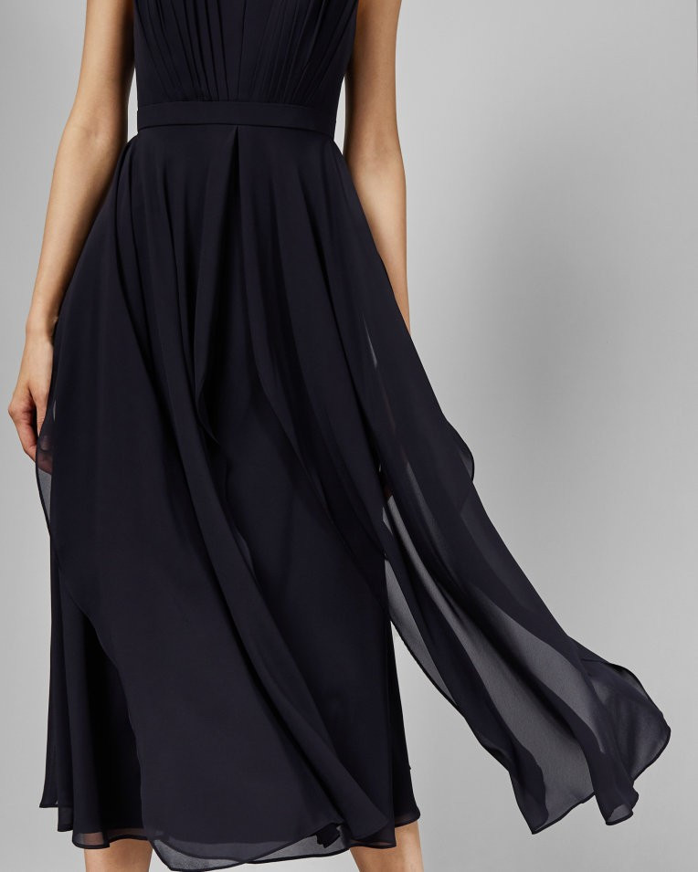 V neck georgette midi dress - Navy | Dresses | Ted Baker UK | Ted Baker (UK)