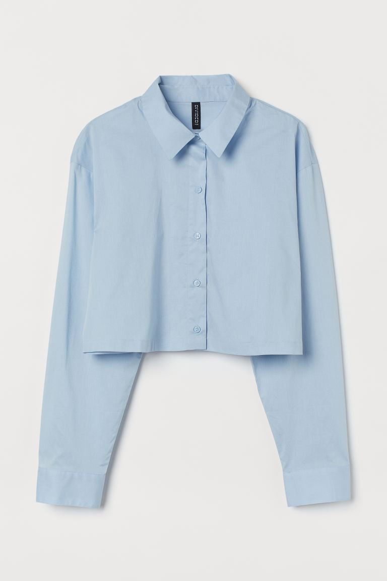 Cropped blouse van katoen - Lichtblauw - DAMES | H&M NL | H&M (DE, AT, CH, NL, FI)