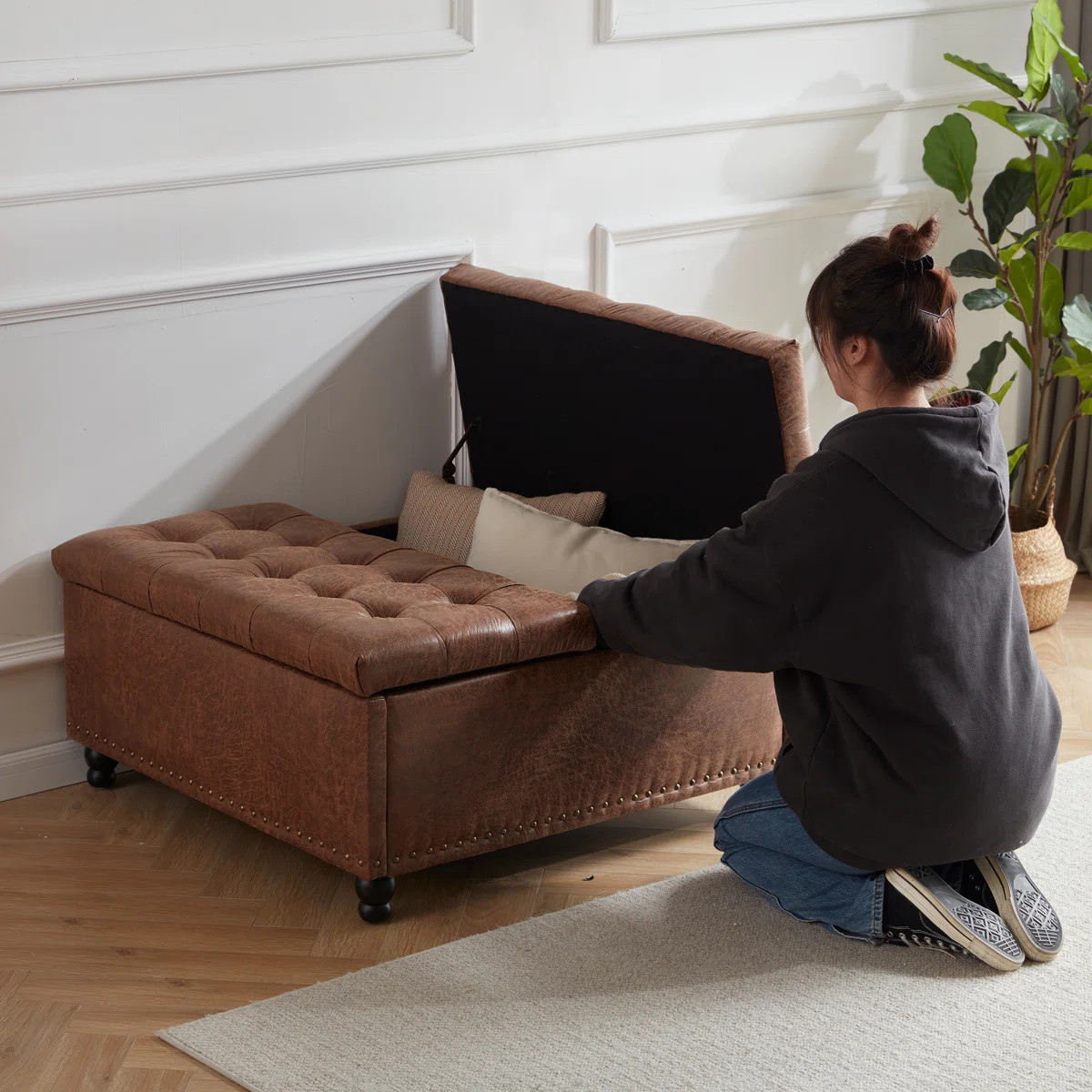 Delmontez 35.5'' Upholstered Storage Square Ottoman | Wayfair North America