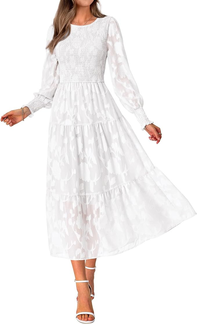 BTFBM Casual Women's 2024 Fall Dresses Elegant Wedding Guest Dress Long Sleeve Floral Midi Dress ... | Amazon (US)