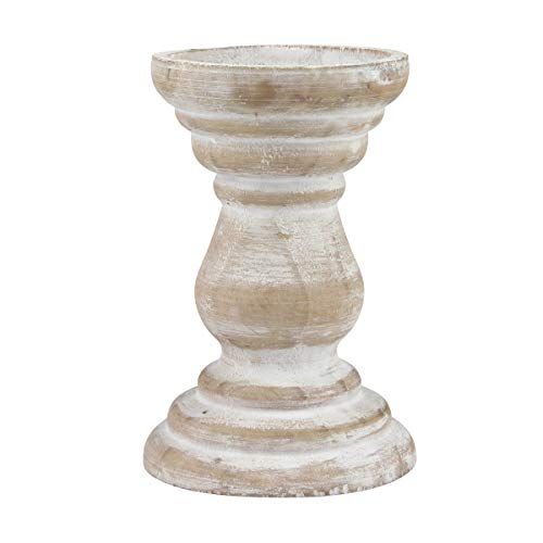 Stonebriar Antique White Wooden Pillar Candle Holder, Vintage Seaside Pillar Stand for Dining Table  | Amazon (US)