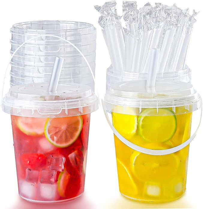 Set of 10, 33.8 oz Fruit Bucket Cups, Sports Bottle - Reusable with Lid and Straw - Perfect for P... | Amazon (US)