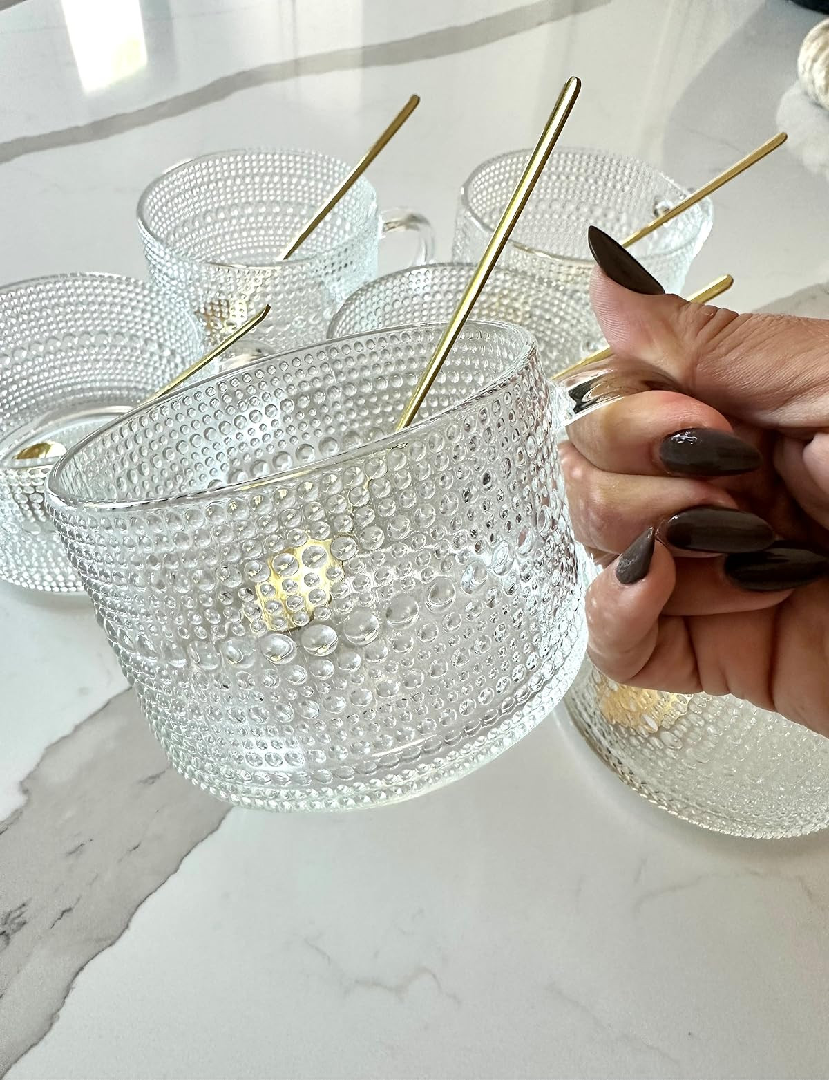 Affordable vintage glass mugs with gold coffee spoons. Set of six. Makes a great gift for coffee lovers. | Amazon (US)