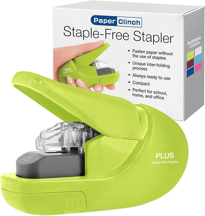 Plus Paper Clinch Compact Staple-Free Stapler, Green | Amazon (US)