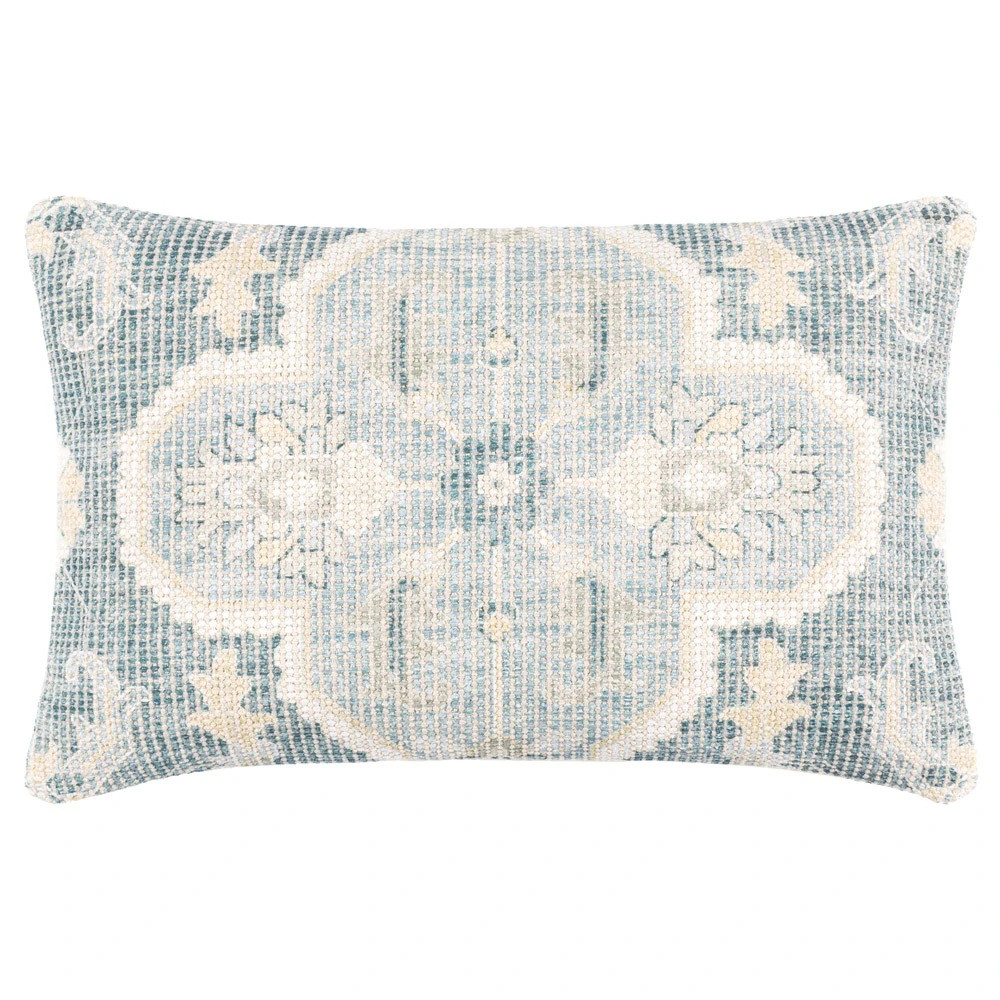 Audrey French Country Teal Floral Down Lumbar Pillow - 14x22 | Kathy Kuo Home