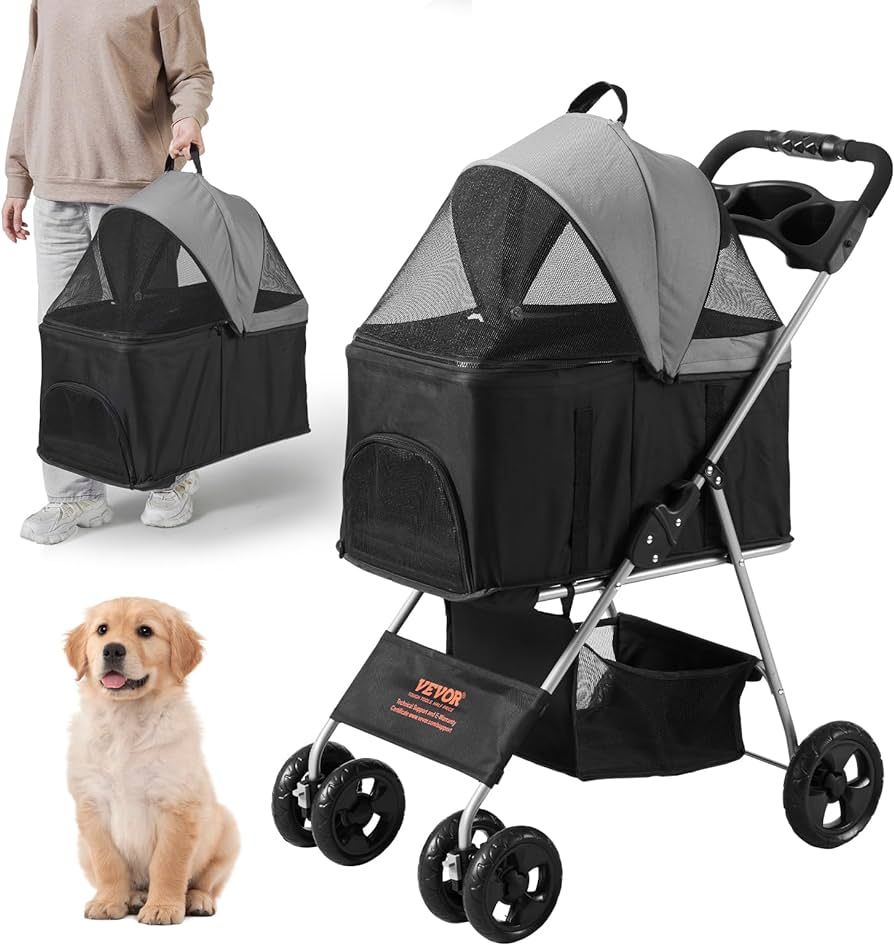 VEVOR 3 in 1 Dog Stroller For Medium Small Dogs Up to 35lbs, 4 Wheels Folding Pet Stroller For Do... | Amazon (US)
