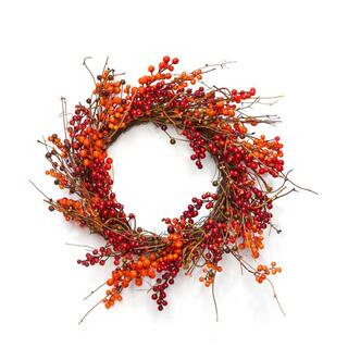 22 in. Fall Orange Berry Wreath | The Home Depot