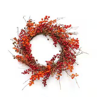 22 in. Fall Orange Berry Wreath | The Home Depot